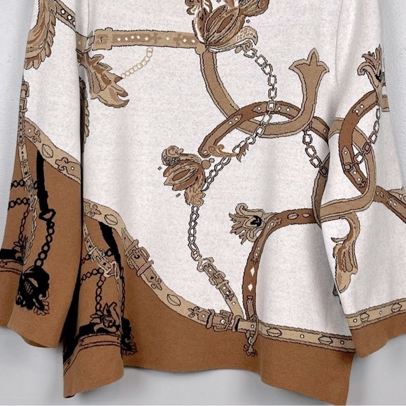 Chico’s Jacquard Bateau Neck equestrian chain belt cotton blend sweater, LP. - Picture 5 of 8